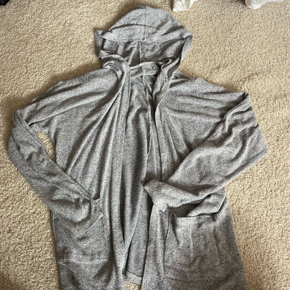 American Eagle Gray Hooded Cardigan